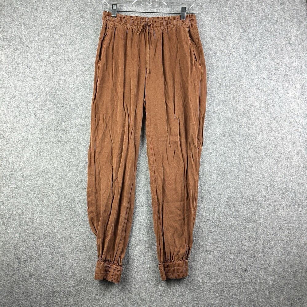 Maven West Joggers Pants Womens XS Brown Chambray Drawstring Baggy Boho Pockets